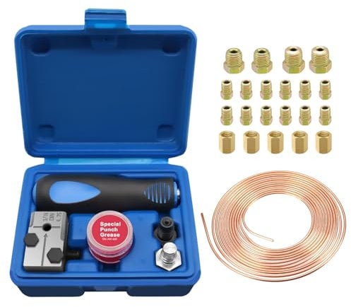 Bremsleitung Bördelgerät für DIN Bördelungen, 4,75 mm Universal-Bremsleitungs-Bördelgerät-Satz, 7,62m Ø4,75mm Bremsleitung mit 16 Anschlüssen+5 Verbinder, für Brems- Bzw Hydraulikleitungen Verwendet