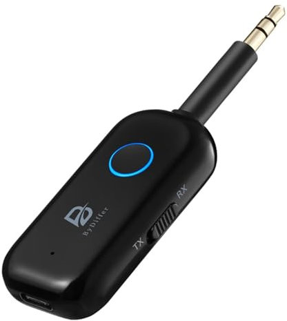 Bluetooth 5.2 Audio Transmitter Receiver for TV, Bluetooth Transmitter for Headphones Dual Pairs, 3.5mm Jack AptX Low Latency Aux Airplane Headphone Adapter for Car, Home Stereo, Gym (Black)