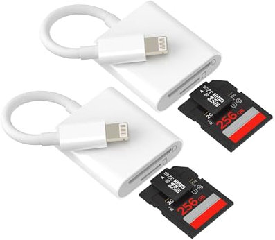 Lector De Tarjetas SD Lightning(2 Pack)para iPhone 14 13 12 11 Pro Max Adaptador Micro SD Memoria Card Reader Certificado MFI para Apple Cámara Digital Fotos TF Memory Adaptadora Cable Leitor Adapter