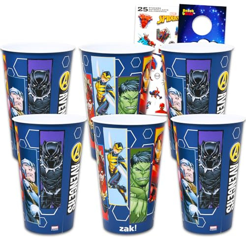 Marvel Avengers Wiederverwendbare Trinkbecher, Partyzubehör, 6-teiliges Set mit 680 ml Bechern und Aufklebern, mehr | Bulk Avengers Wassergläser