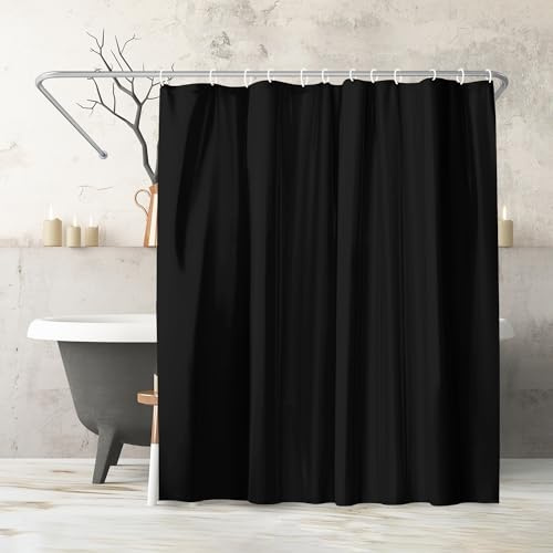 Americanflat Tenda Doccia 180x200 cm Nero a Tinta Unita - Tenda per Doccia con Anelli in Metallo e 12 Ganci - Shower Curtain per Bagno Resistente all'Acqua in 100% Poliestere