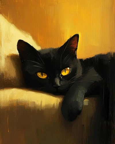 WANMIU Peinture Par Numero pour Adulte und Enfant Débutants Kit de Bricolage Peinture à l'huile Chat noir (2) sur Toile avec Acrylique et Pinceaux 40 x 50cm (sans Cadre)
