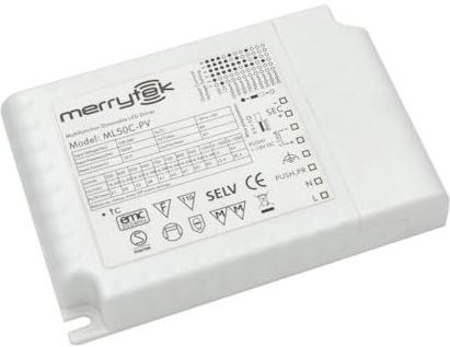 ML50C-PV Merrytek 50W LED-Treiber dimmbar 1-10V Push-DIM Konstantstrom Netzteil flimmerfrei 220-240V für LED Lampe Panel Deckenleuchte IP20 Schutz weiß