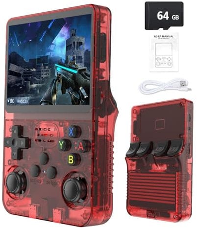 R36S Retro Handheld Game Console with 3.5 IPS Display, 64/128GB and 21,000+ Classic Games, Open Source Linux System, Screen Portable Pocket Video Player (Red-64G)