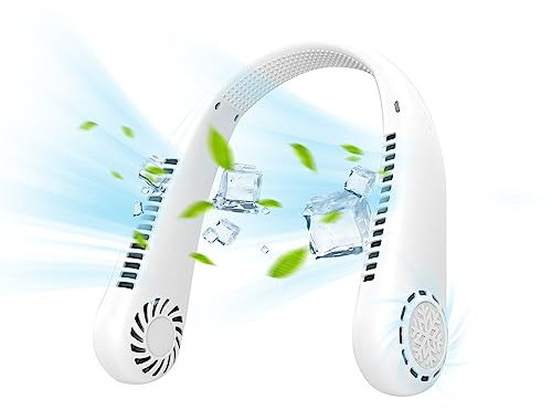 Neck Fan, Portable Bladeless Hands-Free Fan with 3 Speeds & 360° Airflow, USB Rechargeable Personal Cooler Fan for Travel, Indoor & Outdoor Use, for Men, Women & Kids (White)