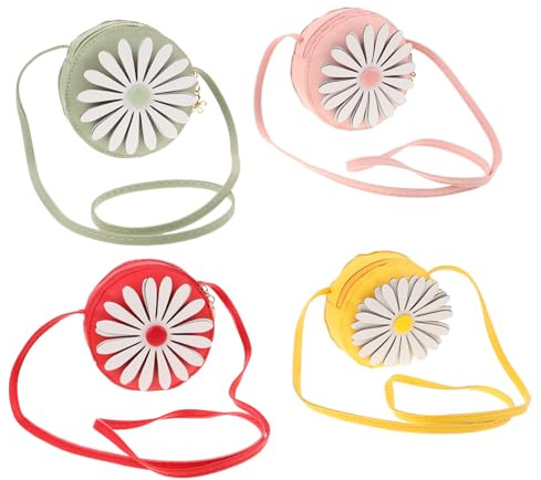 WATIIFUFU 4 Stück Teiliges Mini-Daisy Umhängetasche für Kleine Leichte Schultertaschen mit Reißverschluss Süßes Blumenmotiv für Geburtstage Reisen Partys und Alltag