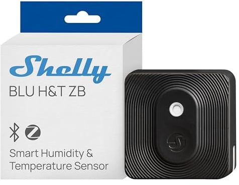 Shelly BLU H&T ZB Schwarz - Bluetooth & Zigbee Temperatur- und Luftfeuchtigkeitssensor, IP54, Smart Home, Lange Batterielebensdauer, Verschlüsselung, Fernüberwachung, Kabellos, Gateway Erforderlich