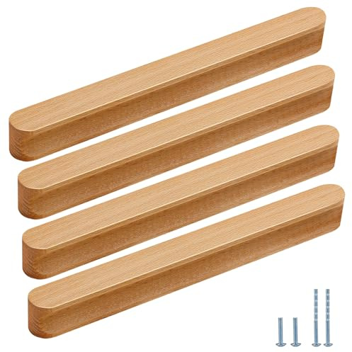 Evionlin 4 Stück 23 cm lange Buche Schranktürgriff, Holz-Schubladengriff, oval, Küchenschrank, Türgriff