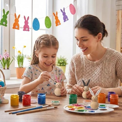PIujsym Osterdeko zum Aufhängen Set 20 teilig, Süße Osterhase Deko aus Holzperlen, Ostern Deko Anhänger für Zweige und Geschenke, DIY Kreatives Bastelzubehör Frühling