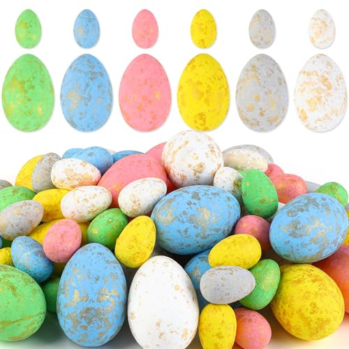 Larber 60 Stück Mini&Groß Schaumstoff Ostereier Bemalte Ostereier Bunt Ostern Deko Eier für Frühling Schule Zuhause,Jagt Korbfülle overzierung Garten für die Eiersuche, Dekoration für Ihren Osterbaum