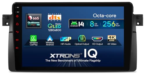 XTRONS 9 Zoll Qualcomm 665 Android 14 Autoradio für BMW E46 M3 Rover 75 | 8+256GB Octa Core QLED Touchscreen mit Navi Eingebautes 4G LTE CarPlay Android Auto DTS GPS Bluetooth Bildschirmspiegelung