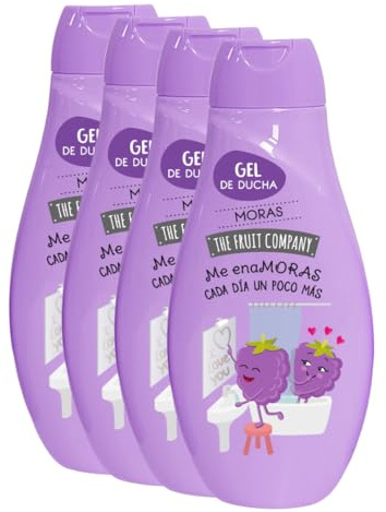 The Fruit Company Gel de Ducha Moras Pack 4 x 600 ml con Aroma Dulce de Frutos Rojos, Fragancia Duradera, Uso Diario, Testado Dermatológicamente