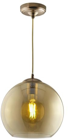 Balls 1Flammiger Runder Pendelleuchte (Durchmesser 30Cm), Bernsteinglas, Antik Messing