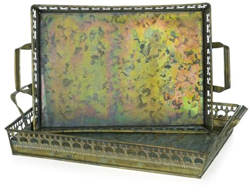 Moritz Tablett Serviertablett Metalltablett Set Metall Shabby Landhausstil Antik Stil