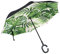 Regenschirm mit tropischen Palmenblättern, umgekehrt, doppelschichtig, winddicht, selbststehend, UV-Schutz, nicht automatisch, groß, gerade, umgedrehter Regenschirm, C-förmiger Griff für Auto-Regen.