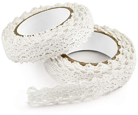 FEPITO Spitzenband Weiß Vintage Spitzenband Selbstklebend Dekoband Spitze Band Spitzenbordüre Bänder zum Basteln (Stil A - Weiß) (White)
