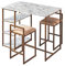 VERSANORA Teamson Home Marmo 3 Pieces Breakfast Dining Set, Bar Table & 2 Padded Stool Chairs with Storage, Faux White Marble Tabletop & Gold-Brass Finish Legs