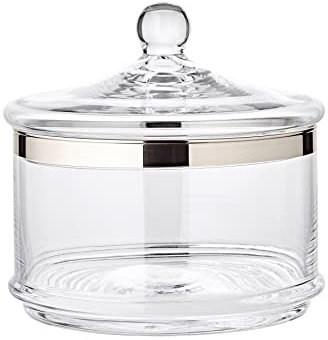 Edzard ciotola in vetro per servire Vigo con coperchio, bicchiere in cristallo soffiato a bocca con bordo in platino, diametro 19 cm, altezza 19 cm