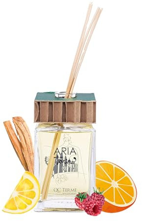 Profumatore per ambiente di design QC Terme Torino 500 ml, diffusore a bastoncini, fragranza al bergamotto, limone, arancia dolce e legno di cedro, Made in Italy