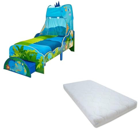 BebeGavroche Kinderbett Dinosaurier mit Himmel und Schublade + Matratze