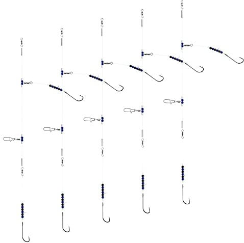 Luroad 5Pcs Sea Fishing Flapper Rigs 2 Hooks, Pre Tie Flatfish Rigs Sea Beach Casting Shore Fishing for Flatfish Sole, Whiting, Flounder, Plaice, Bass (Blue Black, 5pcs- Hook size 1 1/0 2/0)