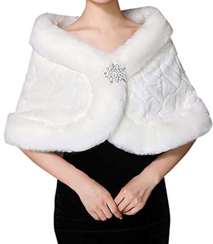 Women Faux Fur Bolero Wrap Shawl Flower Brides Wedding Dress Party Shawl Tippet Bridesmaid Shrug Queen Shoulder Cape Jacket Coats Wrap for Ladies Female