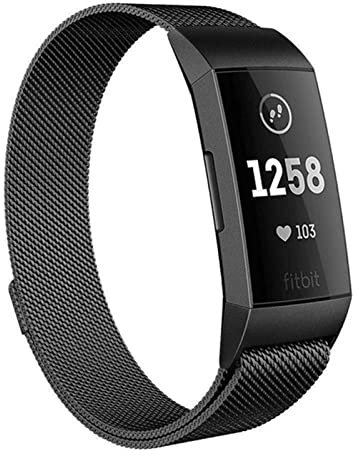 HYKEJI Armband Kompatibel mit Fitbit Charge 3 Armband/Fitbit Charge 4 Armband, Metal Mesh Edelstahl Damen Herren Armband mit Magnet für Fitbit Charge 3 / Fitbit Charge 4 (A)