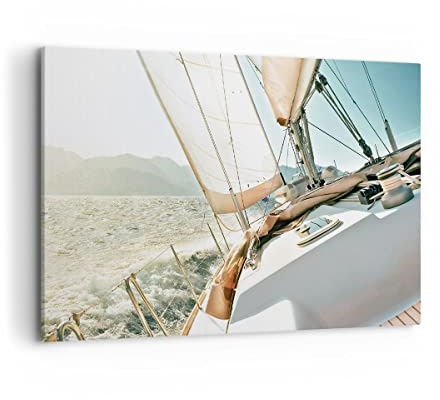 ARTTOR Leinwandbild 100x70cm Wandbild Landschaften Maritim - 4847 | Yacht Segeln Sonne Groß Wanddekoration Wohnzimmer Schlafzimmer Küche Wanddeko Wand Kunstdruck Wandkunst Wall Decor ARTTOR