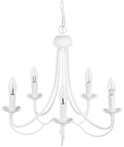 Kronleuchter Weiß 5-flammig Pendelleuchte Metall kerzenförmig Vintage Dabus