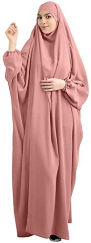 GreeSafety Muslimische einfarbige lose einteilige Gebetskleid volle Abdeckung mit Kapuze islamischer Abaya Kaftan Hijab konservative Kleidung Ramadan, rose, Einheitsgröße