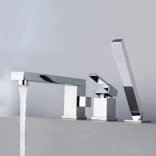 3 Loch Badewannenarmatur Wannenrand mit Ausziehbarem Handbrause Einhandmischer Badewannen-Armatur Wannenrandkombination Wannenrand Badewanne Armatur Set,Chrom