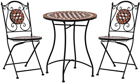 Gecheer 3-TLG. Bistro Set Balkonset Sitzgarnitur Balkonmöbel Gartenmöbel Bistrotisch Mit Stühlen Sitzgruppe Balkontisch Mit Stühlen, Mosaik Keramik Terrakotta