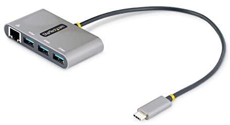StarTech.com 3-Port USB-C Hub mit Ethernet - 3X USB-A - Gigabit Ethernet - Multi USB 3.0 5 Gbit/s - Thunderbolt 3 Adapter/Reiseadapter - 30cm Kabel - USB-C auf USB-A Splitter/Verteiler (HB30C3A1GEA2)