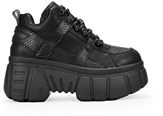 BOSANOVA Zapatillas con Detalle de Trekking y Plataforma Dentada. Cierre con Cordones. Calzado para Mujer Negro 38