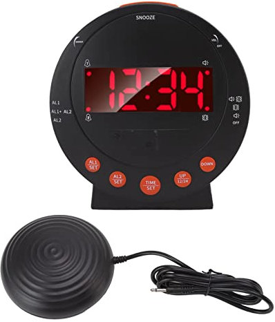Reloj vibrador, 113 decibeles Luz intermitente roja Super Shaker Reloj despertador extra fuerte para estudiantes mayores Durmientes pesados