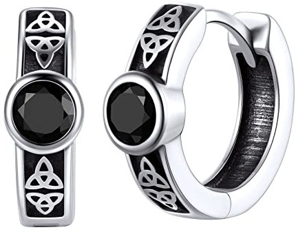 Silvora 925 Silber Herren Damen Ohrring Vinking Keltische Knoten Ohrstecker Retro Keltisch Creolen Hoop mit Zirkonia Wikinger Ohrschmuck für Männer Jungen