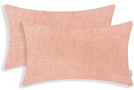 CaliTime Confezione da 2 federe per cuscini per divano, decorazione della casa, tinta unita, in morbida ciniglia, 30 x 50 cm, rosa antico