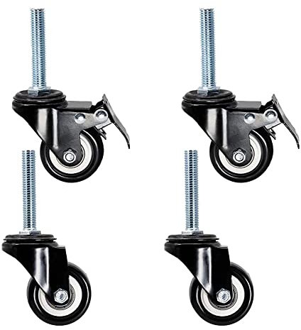 Plate Casters Long Thread M12 X 60mm Castor Wheels 2 Inches 50mm Heavy Duty Furniture Casters 280kg Silent PU With Brake Swivel Castors For Industrial Transport Trolley Scaffold Castors ( Size : 2in