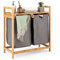 LIFEZEAL Panier à Linge Sale Bambou, Etagère avec 2 Compartiments Amovibles 2x42 L, Corbeille Linge Peu Encombrant, Meuble Buanderie 64x33x73 CM, Capacité de Charge de 15+15+15 KG (Gris)