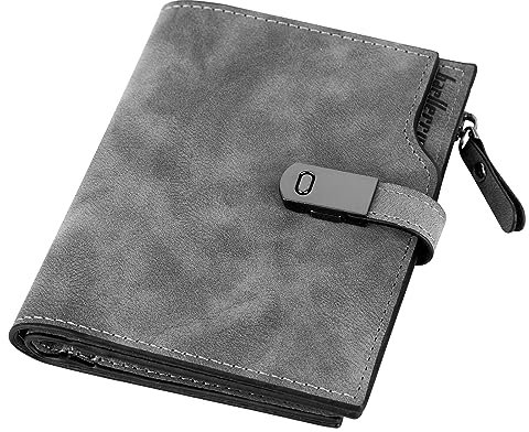 Portefeuille Femme Cuir, Porte-chéquiers Porte-Cartes, Femmes Fermeture Eclaire Portefeuille avec 16 Emplacements Cartes et Zippé Pochette à Monnaie (Gris Foncé)