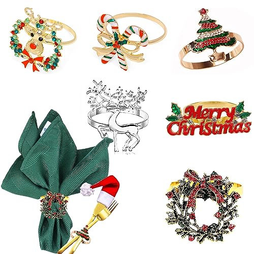 6 Stück Weihnachten Serviettenringe, Serviettenringe Weihnachten Hirsch Serviettenhalter Serviettenhalter Weihnachten Weihnachtsserviettenringe, für Weihnachten Thanksgiving Party Tischdekoration