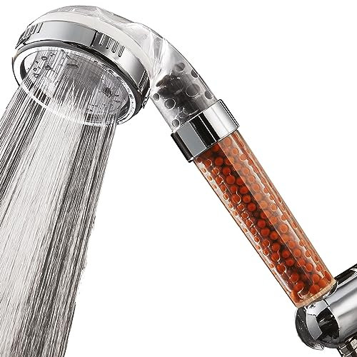 Shower Head with Eco Filter - Home Spa Experience Bead Filtering Nozzle with 3 Spray Modes - Removes Chlorine, Softens Water & Releases Minerals for Healthier Skin & Hair, Fits Standard Shower Hoses