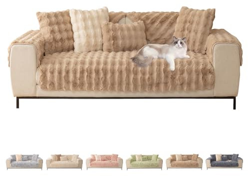 ShowyLive Sofa überzug Sofabezug 3/2/1/4 Sitzer Ecksofa L Form Sofaüberwurf Super Weiche Dicke Flauschige Couch Bezug Sofaschoner rutschfest Hund Katze (Khaki, 70 * 150 cm)