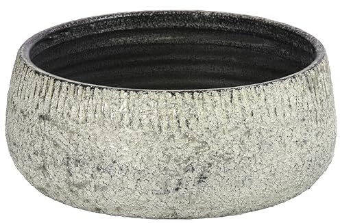 Dehner Pflanzschale Yves, Moderne Used-Optik, Ø 21 cm, Höhe 11 cm, Keramik, Silber