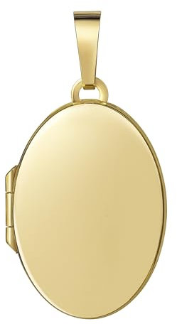 JEVELION Medaillon Anhänger für 2 Bilder 585 Gold Bild Amulett oval zum Öffnen für Damen mit Halskette und Schmuck-Etui