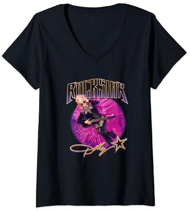 Femme Dolly Parton Rockstar Rose Velvet T-Shirt avec Col en V