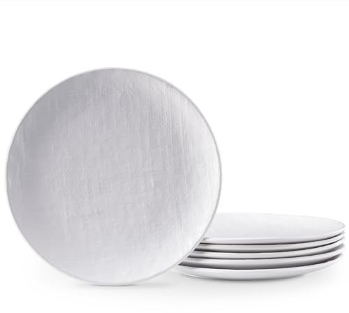 Navaris Platos llanos blancos - 6x Juego de Platos de Ceramica de 27 cm - Set Platos Llano Sueltos x6 - Apto para Microondas Lavavajillas y Horno - 6x Platos Vajilla Blanco lino