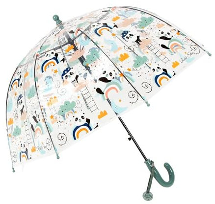 Rhomba Klar Transparente Blase Clear Bubble Umbrella for Children Lightweight Cute 8 Fibre Ribs Cute Dome See Through Perfect for Walking Kids Umbrella for Child (Panda)