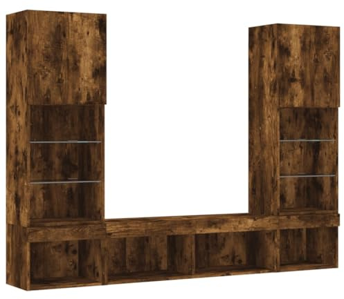 vidaXL 5-TLG. Wohnwand mit LED-Beleuchtung Räuchereiche Holzwerkstoff