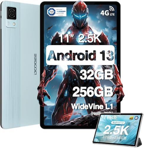 DOOGEE T30 Ultra 2.5K Tablet 11 Falz, Helio G99 Octa-Core 2.2GHz Android 13, 8580mAh/18W, 32GB + 256GB ROM (TF 2TB), 16MP+8MP Kamera, TÜV & WiFi 2.4G/5G, Widevine L1 (Blau)